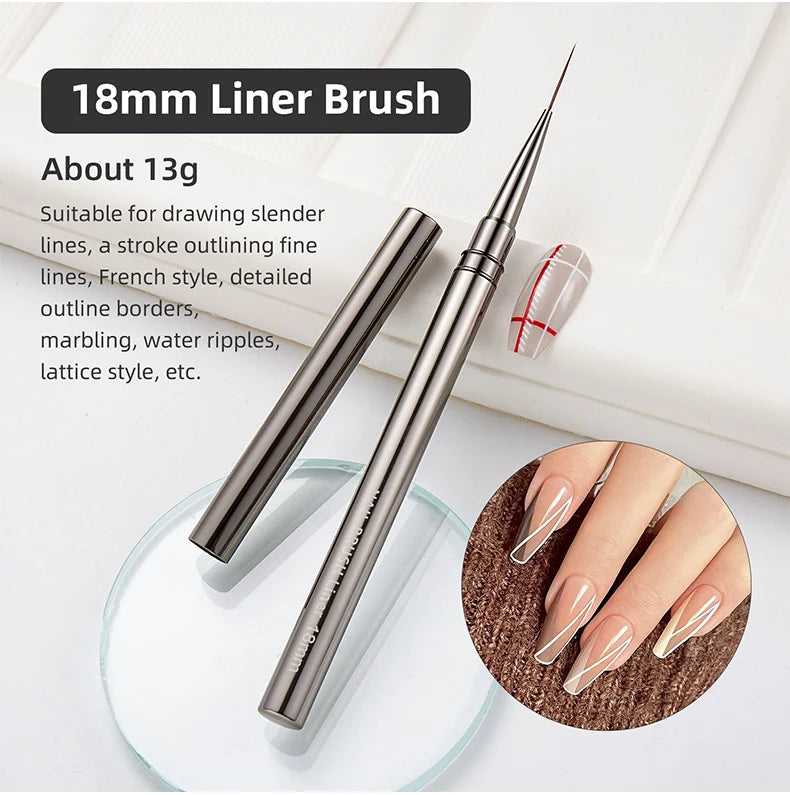 5PC Nail Art Liner Brushes Set - Metal Handle, Acrylic UV Gel Paint DIY Manicure