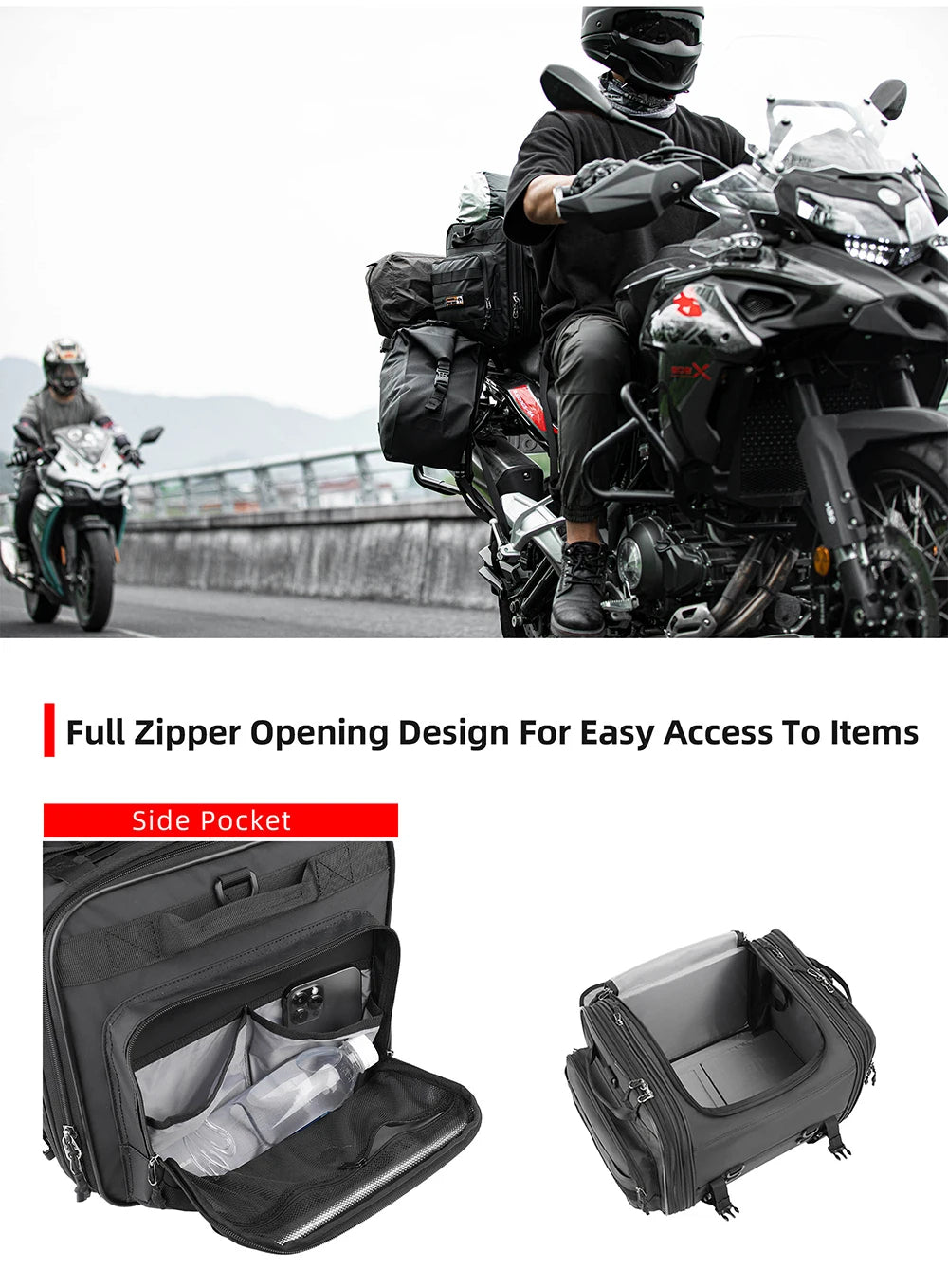 Rhinowalk Motorcycle Waterproof Tail Bag Expandable Luggage 19L-80L