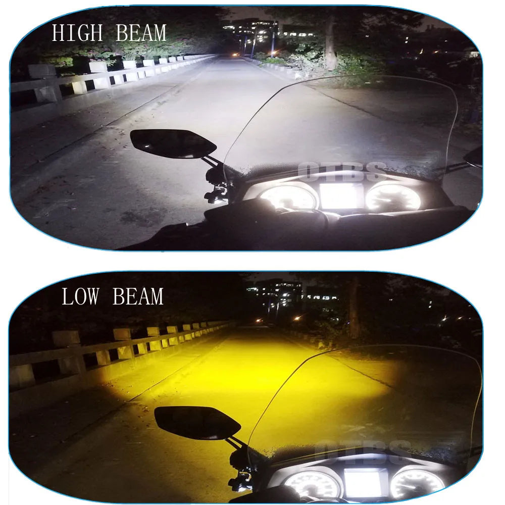 Pair 100W LED Motorcycle Fog Light Dual Color Spot Headlight Driving Lamp