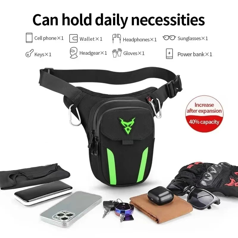 Waterproof Motorcycle Drop Leg Bag with LED Light - Moto Pack for Outdoor Sports