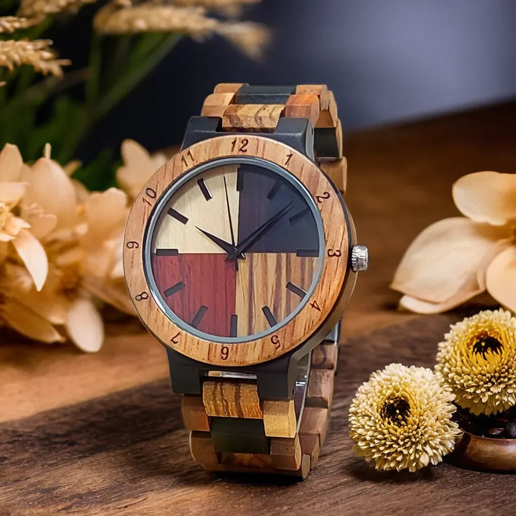 Men's Colourful Wooden Wrist Watch - Unique Wood Design, Stylish, Durable