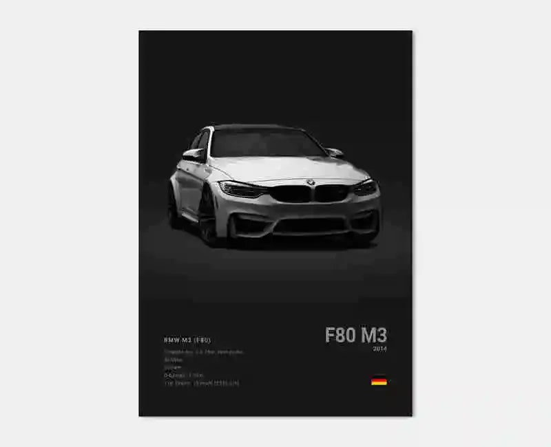 Pop B&W Luxury Car Canvas Poster Mancave Supercar MSport F80 M3 M140 GTR F87 G80