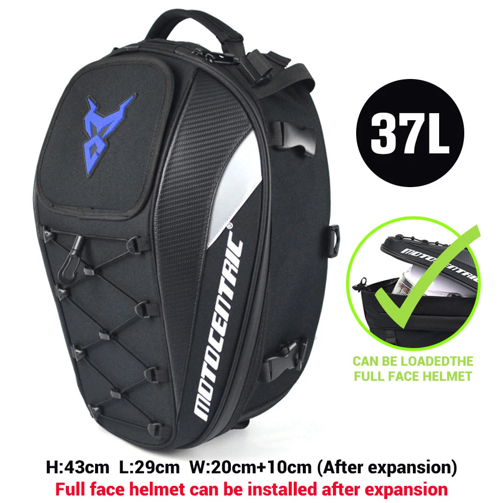 37L Motorcycle Tail Bag Waterproof Rear Seat Backpack Helmet Storage expandable