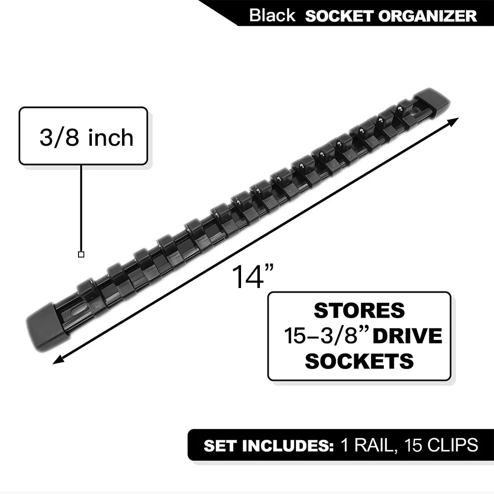 ABS Socket Organizer Rails - 1/4", 3/8", 1/2" Tool Box Rail Track Holder