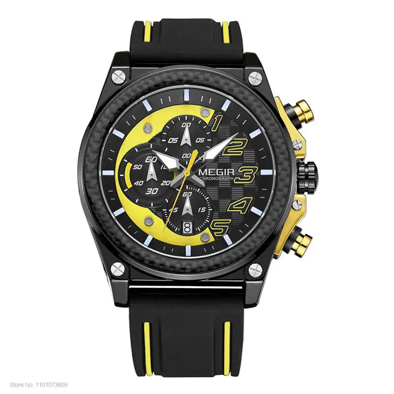 MEGIR Men's Chronograph Quartz Watch – Waterproof, Luminous, Silicone Strap