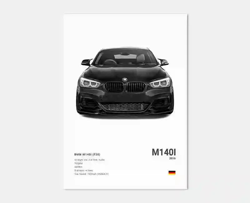Pop B&W Luxury Car Canvas Poster Mancave Supercar MSport F80 M3 M140 GTR F87 G80
