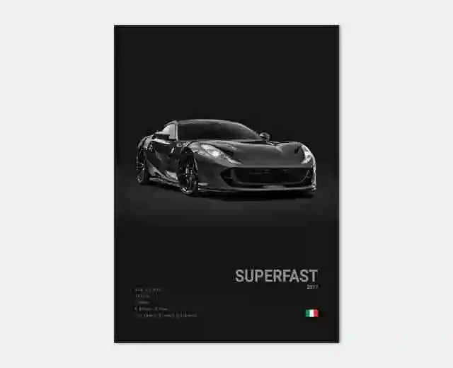 Pop B&W Italy Super Sport Car Canvas Poster Wall Art Garage F40 GTO GTB Mancave