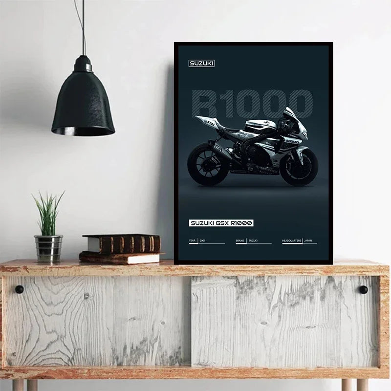 Minimalist Motorcycle Poster Art V4 S1000 RSV4 Canvas Print Mancave Office