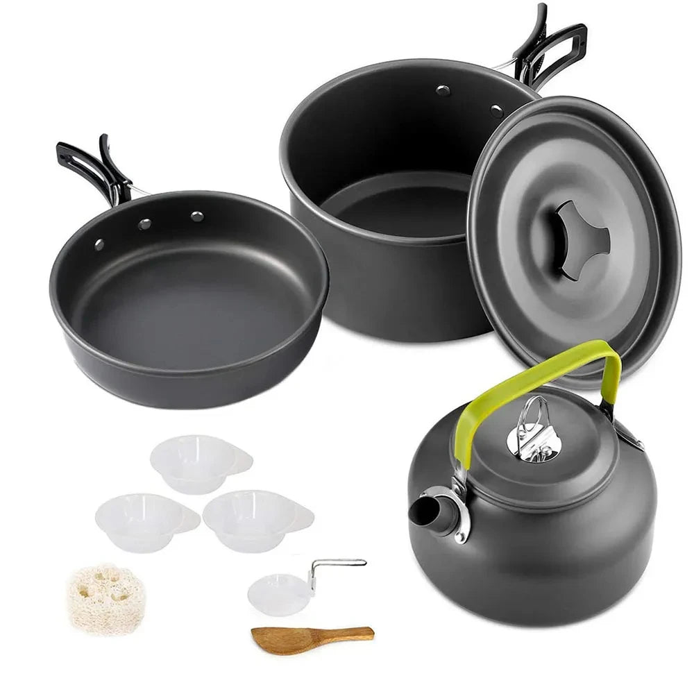 Camping Cookware Set Outdoor Picnic Travel Teapot Non-Stick Pots for 2-3 People