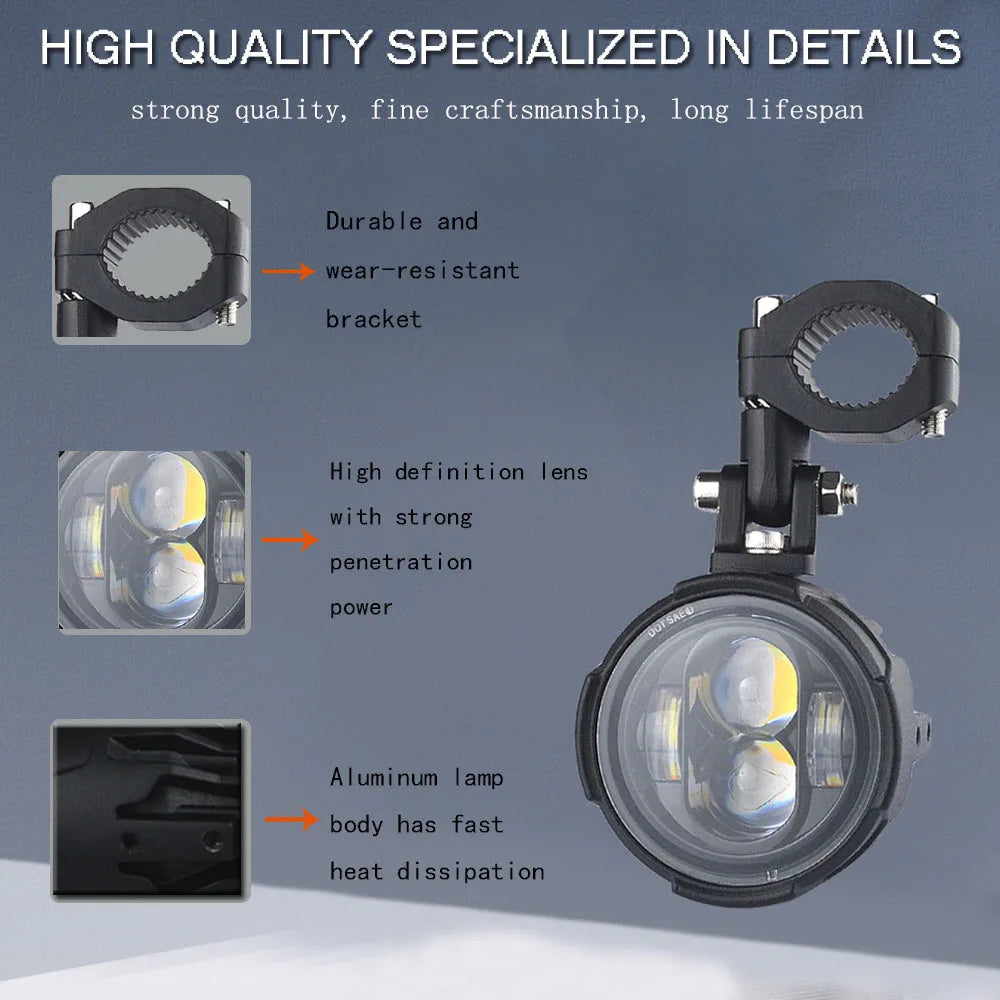 Pair 100W LED Motorcycle Fog Light Dual Color Spot Headlight Driving Lamp