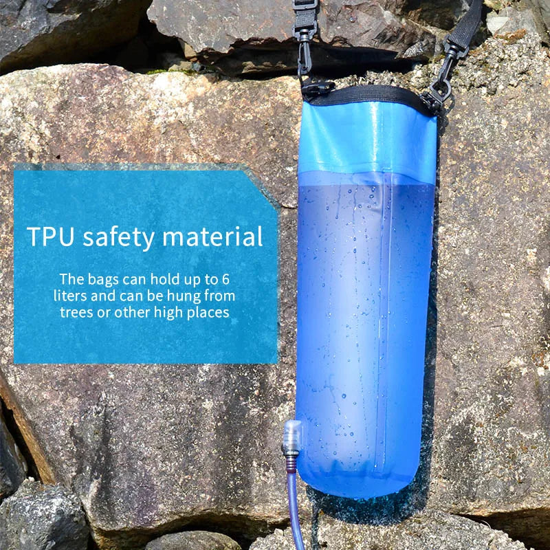 6L TPU Gravity Water Bag with Water Filter Straw – Camping, Hiking, Emergency