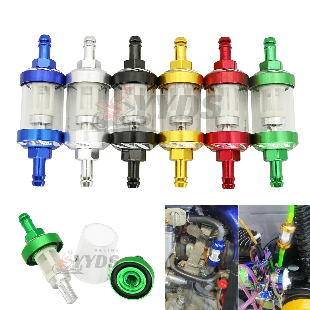 8mm CNC Aluminium Motorcycle Petrol Fuel Filter, moto x Pit Bike Dirt Bike Car