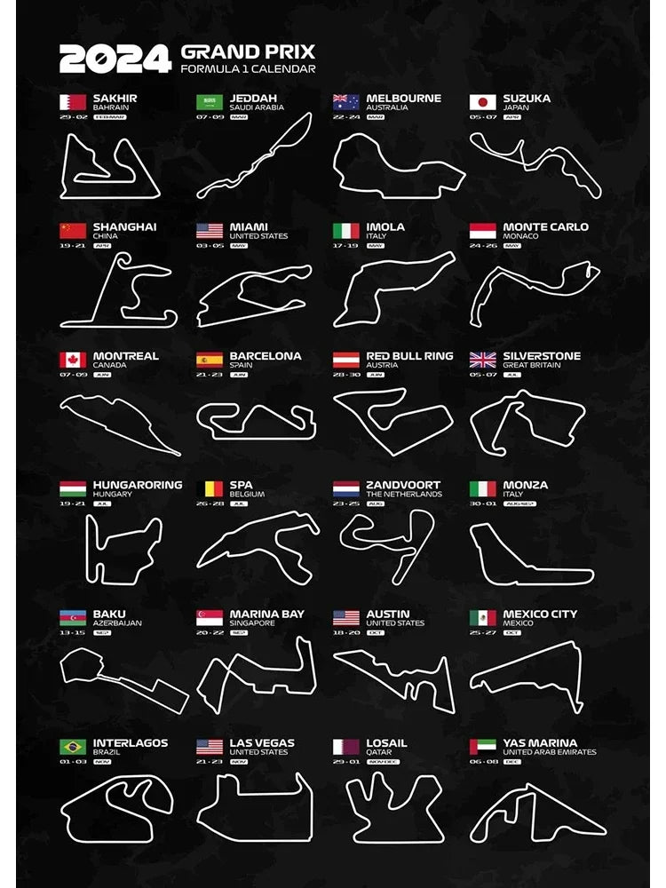 F1 Racing Track Poster Canvas Prints Monaco, Silverstone, Spa, Le Mans - Mancave