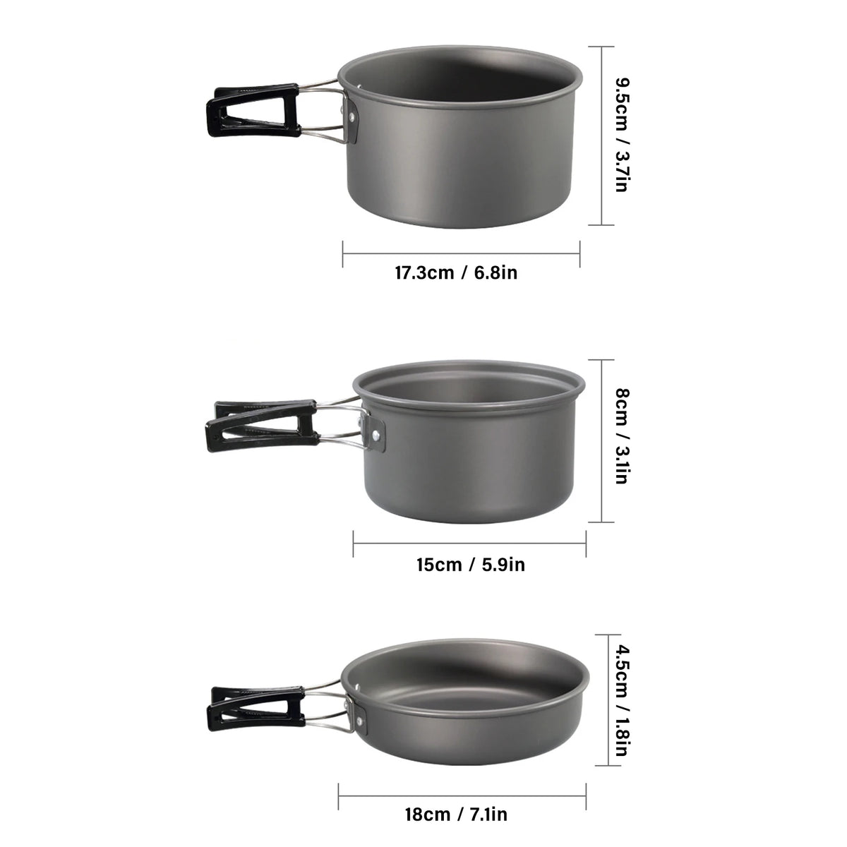 Camping Cookware Set Lightweight Non-Stick Pots Pans for 2-3 Person Outdoor