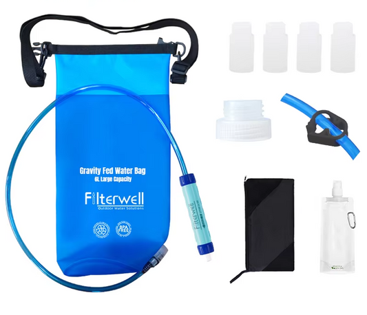 6L TPU Gravity Water Bag with Water Filter Straw – Camping, Hiking, Emergency