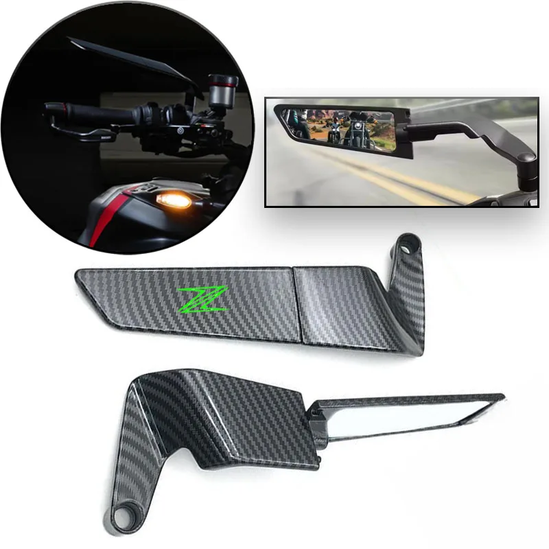 Kawasaki Z900 Z1000 Z800 Z750 Z650 Z400 Carbon Wing Rear View Mirrors Pair